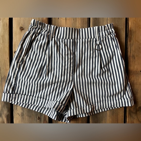 Striped Black and White Women's Shorts - Picture 1 of 3